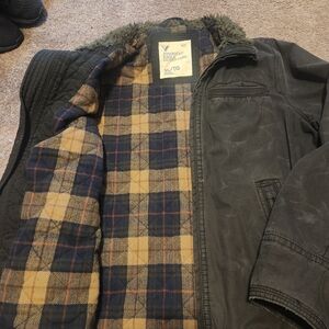 British Khaki Men's Jacket with Plaid Lining